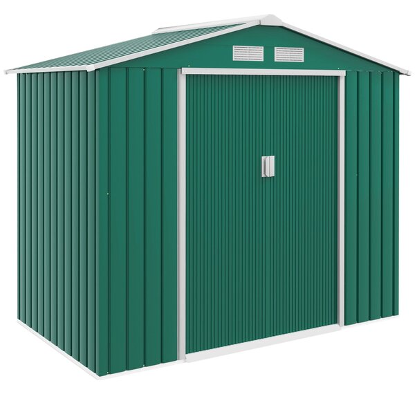 Zahradní kůlna Outsunny 2,42m² s výztužným podkladem bez podlahy 213x130x185 cm; venkovní zahradní kůlna se 2 posuvnými dveřmi a 4 okny na úložný pros