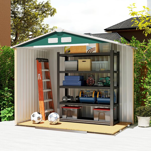 Zahradní kůlna Outsunny 2,42m² s výztužným podkladem bez podlahy 213x130x185 cm; venkovní zahradní kůlna se 2 posuvnými dveřmi a 4 okny na úložný pros
