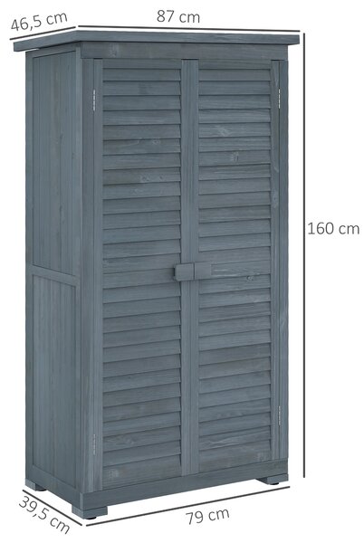 Dřevěná kůlna Outsunny 0,31 m² 87x46,5x160 cm - Dřevěný skříň pro venkovní použití s 2 dveřmi a 2 vnitřními policemi na terasu | Aosom