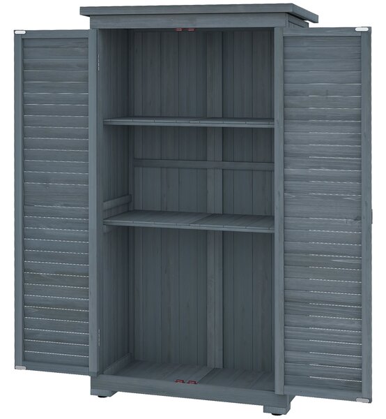 Dřevěná kůlna Outsunny 0,31 m² 87x46,5x160 cm - Dřevěný skříň pro venkovní použití s 2 dveřmi a 2 vnitřními policemi na terasu | Aosom