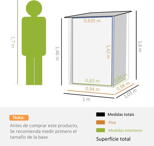 Zahradní kůlna Outsunny 0,92 m² 100x103x160 cm - Kovová kůlna se 1 dveřmi a zámkem na nářadí pro terasu | Aosom