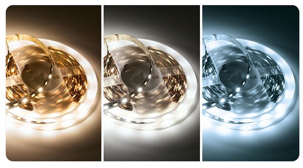 SOLIGHT LED světelný pás 3CCT 5m sada s 12V adaptérem a dálk. ovladačem 7.2W/m IP20