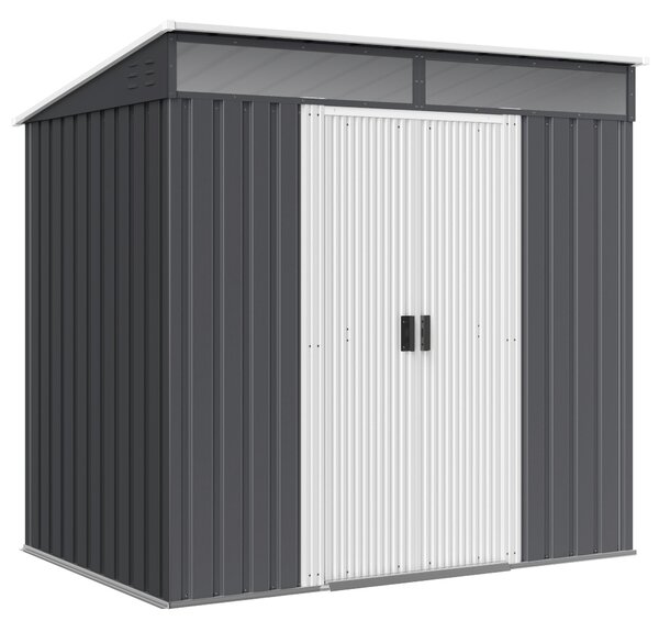 Zahradní kůlna Outsunny 2m² 195x122x181,5 cm Kovová kůlna bez podlahy se posuvnými dveřmi, 2 okny a UV ochranou na uložiště nářadí na terase či patio