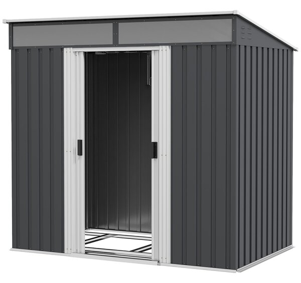 Zahradní kůlna Outsunny 2m² 195x122x181,5 cm Kovová kůlna bez podlahy se posuvnými dveřmi, 2 okny a UV ochranou na uložiště nářadí na terase či patio