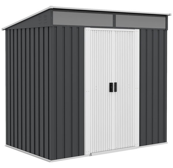 Zahradní kůlna Outsunny 2m² 195x122x181,5 cm Kovová kůlna bez podlahy se posuvnými dveřmi, 2 okny a UV ochranou na uložiště nářadí na terase či patio
