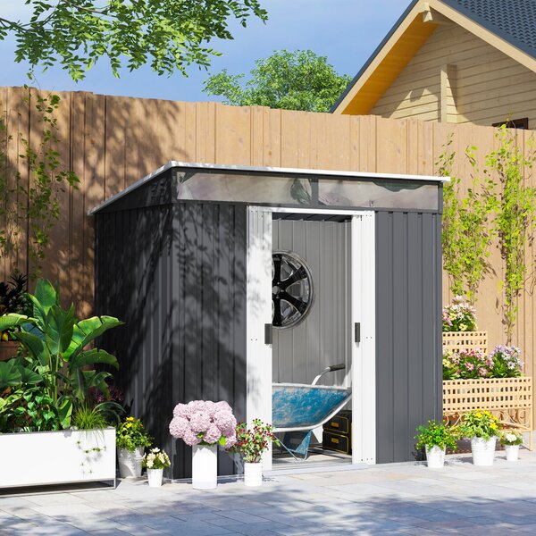 Zahradní kůlna Outsunny 2m² 195x122x181,5 cm Kovová kůlna bez podlahy se posuvnými dveřmi, 2 okny a UV ochranou na uložiště nářadí na terase či patio