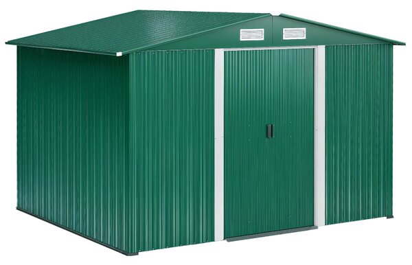 Zahradní kůlna Outsunny 258x206x178 cm 5.3m² s posuvnými dveřmi a ventilací pro ukládání zahradních nástrojů Zelená | Aosom