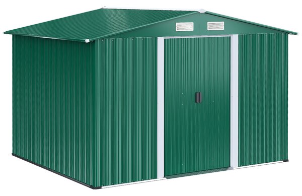 Zahradní kůlna Outsunny 258x206x178 cm 5.3m² s posuvnými dveřmi a ventilací pro ukládání zahradních nástrojů Zelená | Aosom