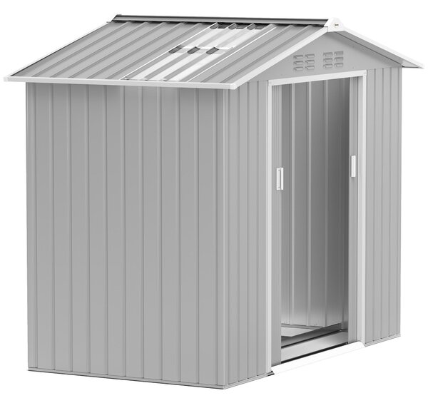 Zahradní Kůlna Outsunny 2,42 m² s Opevněným Základem Bez Podlahy 213x130x185 cm Zahradní Kůlna s Posuvnými Dveřmi, Střešním Okenním Zasklením a 4 Okny