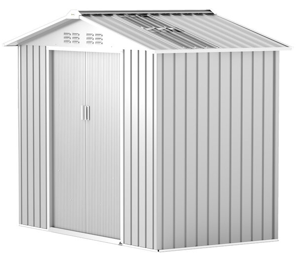 Zahradní Kůlna Outsunny 2,42 m² s Opevněným Základem Bez Podlahy 213x130x185 cm Zahradní Kůlna s Posuvnými Dveřmi, Střešním Okenním Zasklením a 4 Okny
