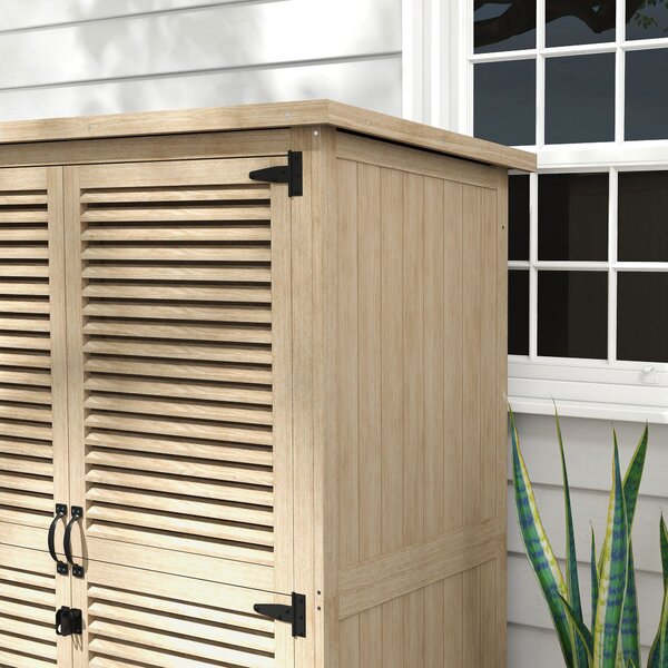 Outsunny Dřevěná Kůlna 0.83 m² 127x65x168 cm Exteriérový Dřevěný Kroužek se 2 Závěsnými Dveřmi, 2 Policemi, 2 Rukojeťmi a Voděodolnou Stříškou pro Zah