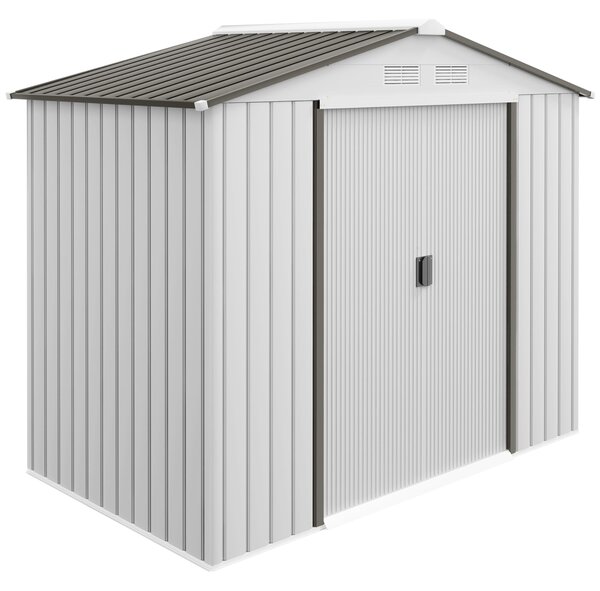 Zahradní kůlna Outsunny 2,5 m² s vyztuženou základnou bez podlahy 213x130x185 cm, venkovní zahradní kůlna se 2 posuvnými dveřmi a 4 okny pro uskladněn