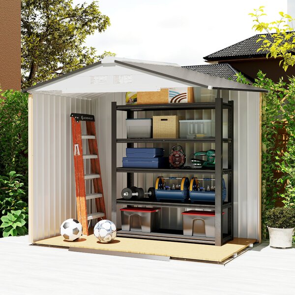 Zahradní kůlna Outsunny 2,5 m² s vyztuženou základnou bez podlahy 213x130x185 cm, venkovní zahradní kůlna se 2 posuvnými dveřmi a 4 okny pro uskladněn