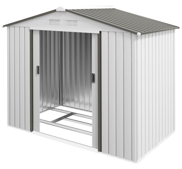 Zahradní kůlna Outsunny 2,5 m² s vyztuženou základnou bez podlahy 213x130x185 cm, venkovní zahradní kůlna se 2 posuvnými dveřmi a 4 okny pro uskladněn