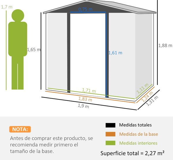 Zahradní kůlna Outsunny 190x131x188 cm - Venku umístěný úložný domek s 2 větracími okny a dveřmi pro terasu, balkon a patio - Dub | Aosom