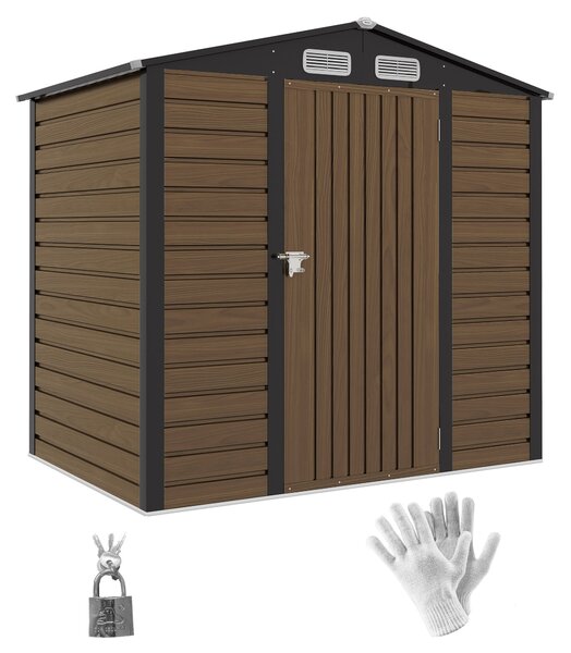 Zahradní kůlna Outsunny 190x131x188 cm - Venku umístěný úložný domek s 2 větracími okny a dveřmi pro terasu, balkon a patio - Dub | Aosom