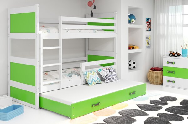 Dětská patrová postel s přistýlkou bez matrací 80x190 FERGUS - bílá / zelená