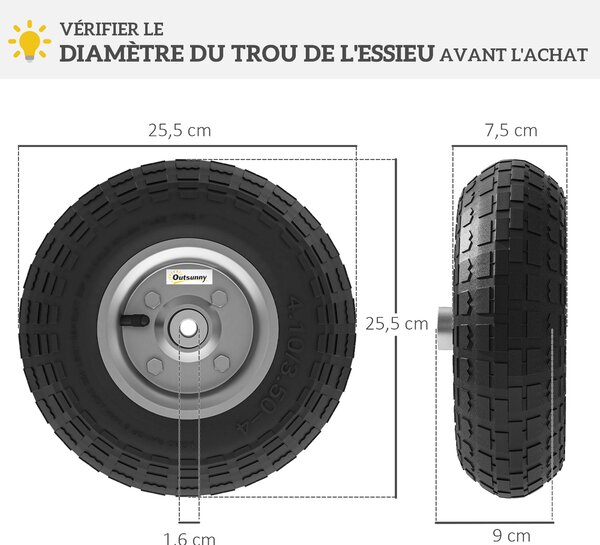 Sada 4 náhradních gumových pneumatik Outsunny 255 mm s 16 mm otvorem pro zahradní vozíky, kolečka a vozíky | Aosom