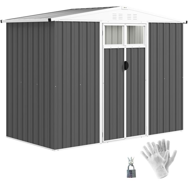 Kovová zahradní kůlna Outsunny 2,7 m² 246 x 117 x 180 cm Skladovací kůlna s oknem, 4 ventilačními otvory a zámkovými dveřmi, venkovní ocelová zahradní