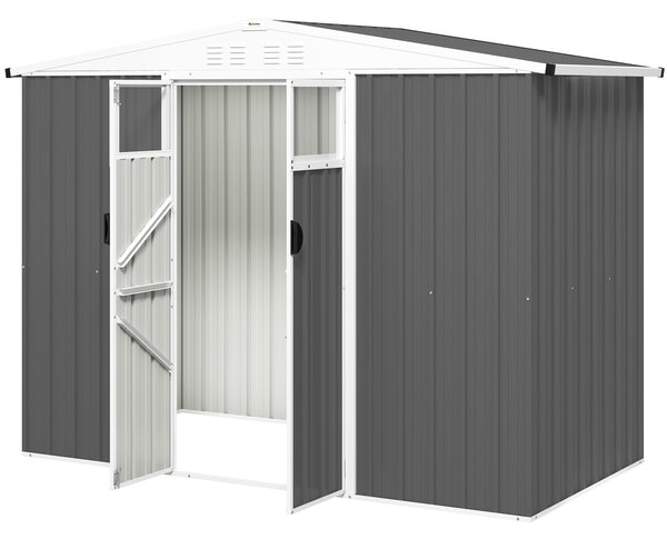 Kovová zahradní kůlna Outsunny 2,7 m² 246 x 117 x 180 cm Skladovací kůlna s oknem, 4 ventilačními otvory a zámkovými dveřmi, venkovní ocelová zahradní