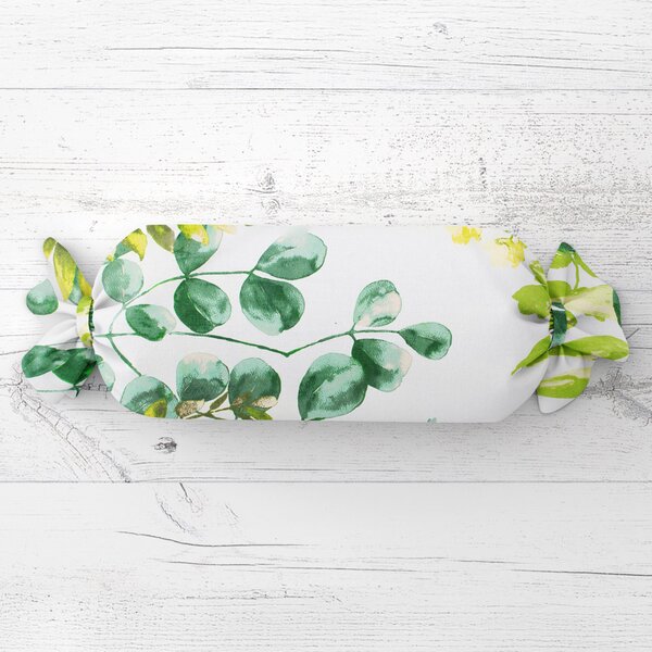 Biante Polštář válec bonbon Sandra SA-244 Zelený eukalyptus na bílém 15x40 cm