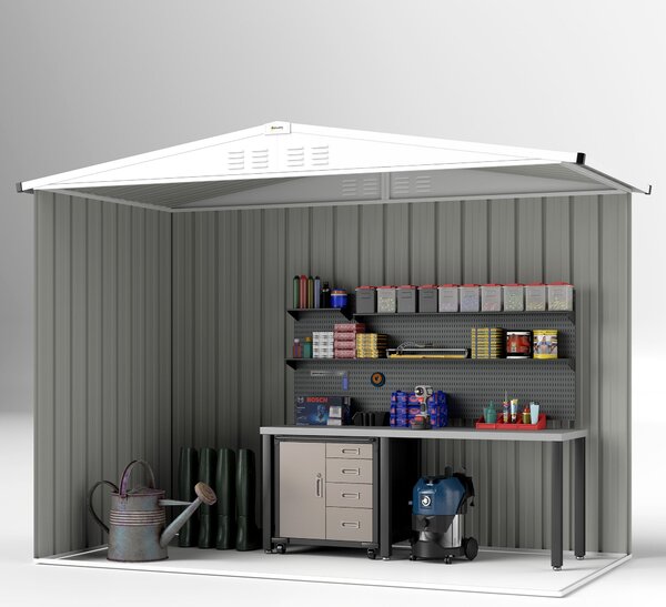 Kovová zahradní kůlna Outsunny 2,7 m² 246 x 117 x 180 cm Skladovací kůlna s oknem, 4 ventilačními otvory a zámkovými dveřmi, venkovní ocelová zahradní