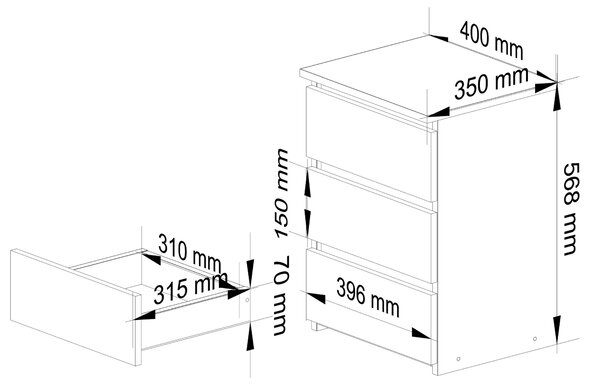 Ak furniture Komoda CL3 40 cm kašmír/dub Artisan