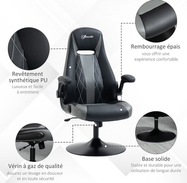 Vinsetto Ergonomická herní židle s otočným kovovým základním kruhem 360° s výškově nastavitelným podhlavníkem a skládacími opěrkami | Aosom
