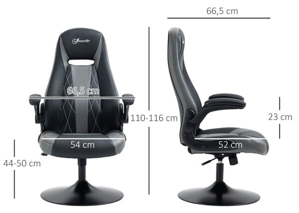 Vinsetto Ergonomická herní židle s otočným kovovým základním kruhem 360° s výškově nastavitelným podhlavníkem a skládacími opěrkami | Aosom