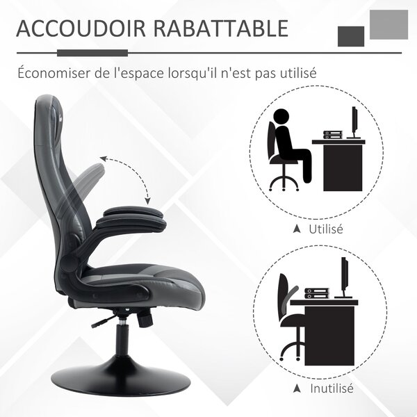 Vinsetto Ergonomická herní židle s otočným kovovým základním kruhem 360° s výškově nastavitelným podhlavníkem a skládacími opěrkami | Aosom