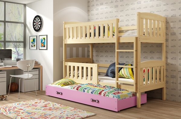 Dětská patrová postel s přistýlkou bez matrací 80x190 BRIGID - borovice / růžová