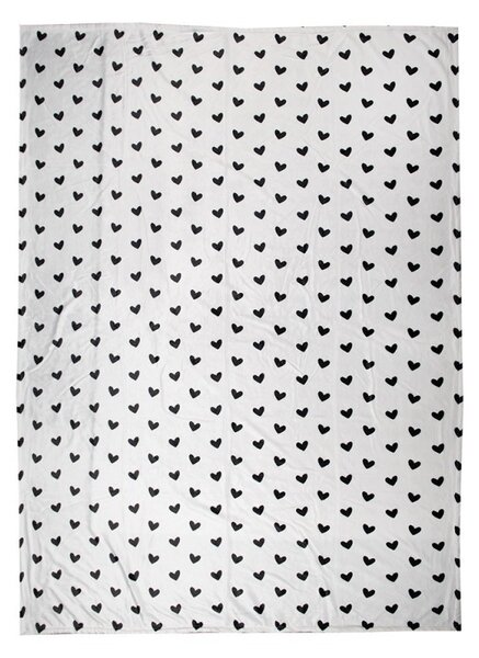 Bílo-černý plyšový pléd se srdíčky Love Birds - 130*170 cm - Clayre & Eef