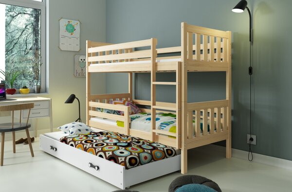 Dětská patrová postel s přistýlkou bez matrací 80x190 CHARIS - borovice / bílá