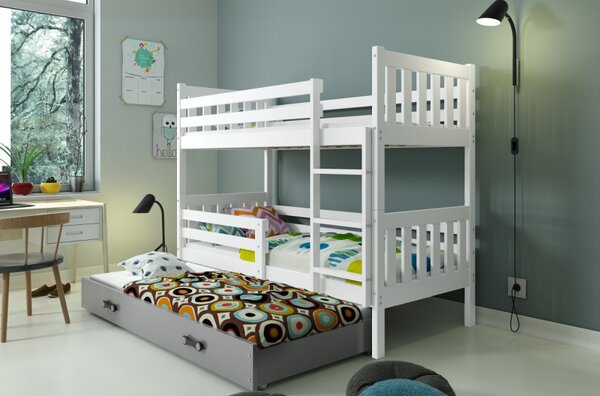 Dětská patrová postel s přistýlkou bez matrací 80x190 CHARIS - bílá / grafit
