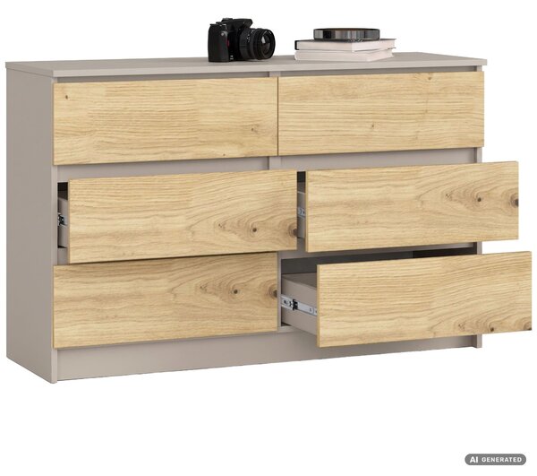 Ak furniture Komoda CLP 6SZ 120 cm kašmír/dub Artisan