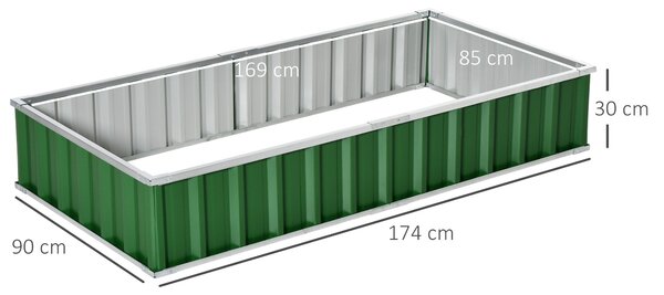 Zahradní čtvercový květináč Outsunny 174 x 90 x 30 cm - modulární, beznástrojová montáž, rukavice v balení - vlnitá ocel zelená | Aosom