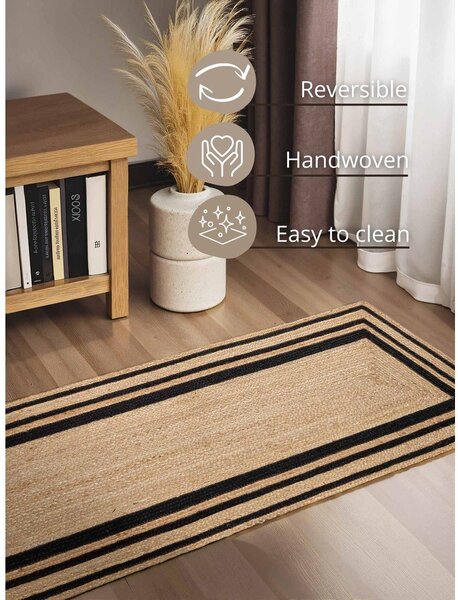 Černý/v přírodní barvě oboustranný/ručně tkaný jutový běhoun 70x200 cm Jutta – Hanse Home