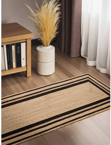 Černý/v přírodní barvě oboustranný/ručně tkaný jutový běhoun 70x200 cm Jutta – Hanse Home
