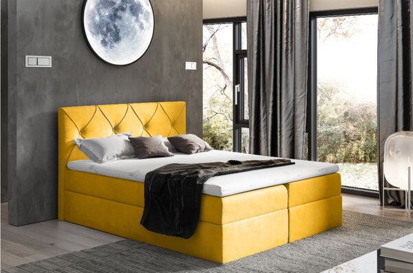 Elegantní kontinentální postel 180x200 CARMEN - žlutá + topper ZDARMA