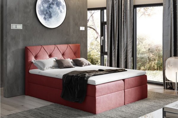 Elegantní kontinentální postel 200x200 CARMEN - červená + topper ZDARMA