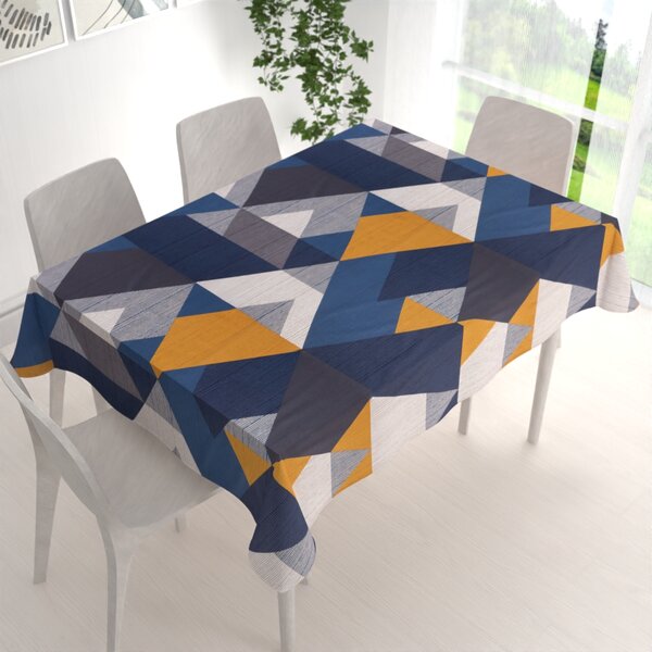 Biante Bavlněný obdélníkový ubrus Sandra SA-390 Modro-béžovo-oranžové trojúhelníky 50x100 cm