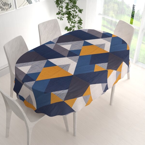 Biante Bavlněný oválný ubrus Sandra SA-390 Modro-béžovo-oranžové trojúhelníky 50x100 cm