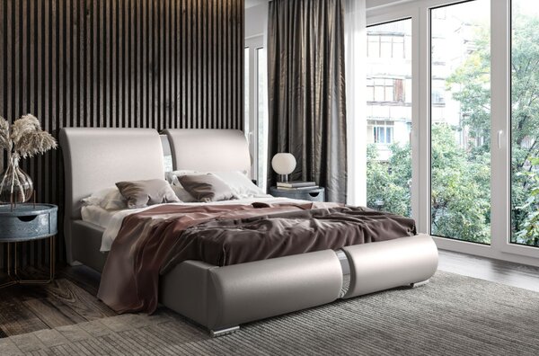 Čalouněná postel s chromovanými doplňky 200x200 YVONNE - šedá eko kůže