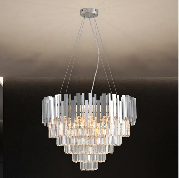 Křišťálový lustr na lanku PLAZA 9xE14/40W/230V pr. 60 cm stříbrná