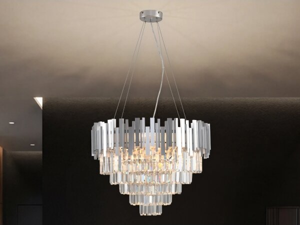 Křišťálový lustr na lanku PLAZA 9xE14/40W/230V pr. 60 cm stříbrná