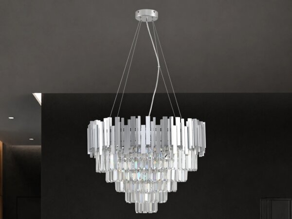 Křišťálový lustr na lanku PLAZA 9xE14/40W/230V pr. 60 cm stříbrná