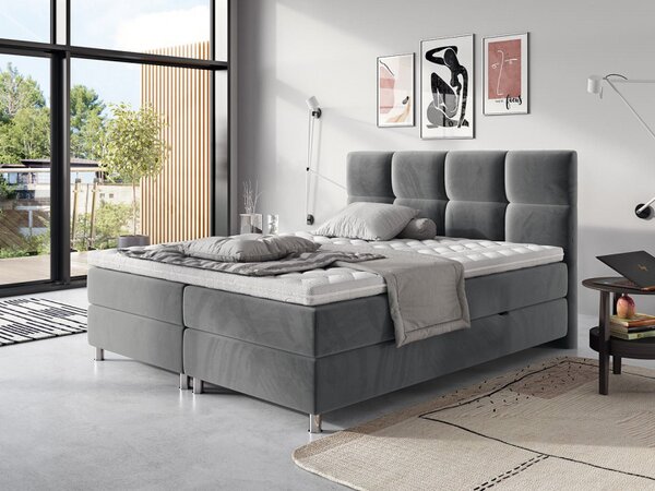 Boxspringová postel 180x200 CAMRIN - šedá + topper ZDARMA