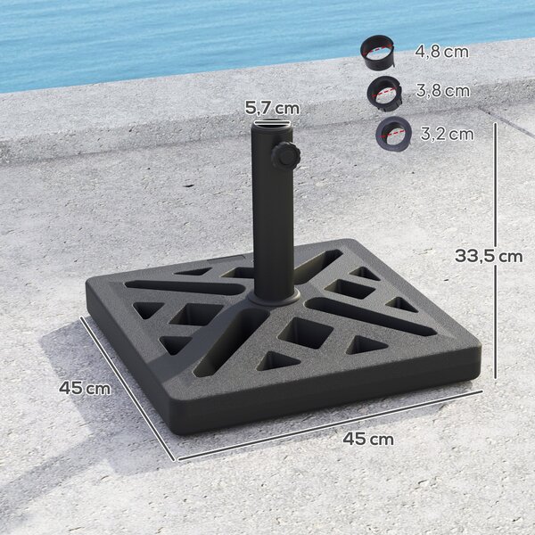 Outsunny Čtvercový Stojan na Slunečník 15 kg, Betonový Stojan na Slunečník, Stojan pro Tyče Ø 32, 38, 48 mm, Perforovaný Design, Stojan na Terasu pro