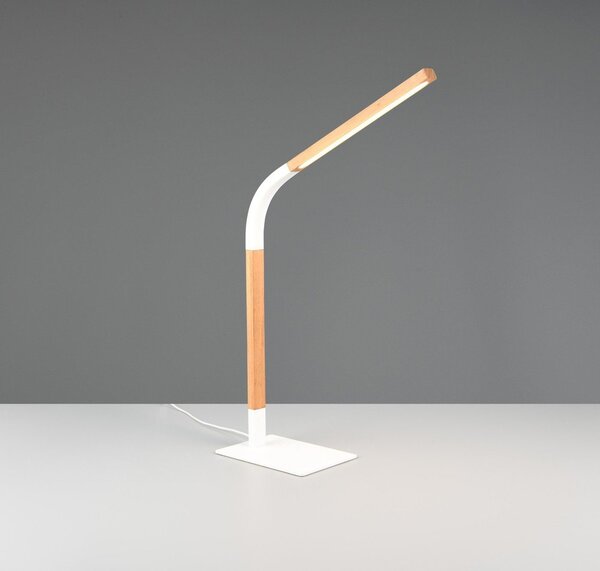 LED stmívatelná stolní lampa v bílé a přírodní barvě s dřevěným stínidlem (výška 73,5 cm) Norris – Trio