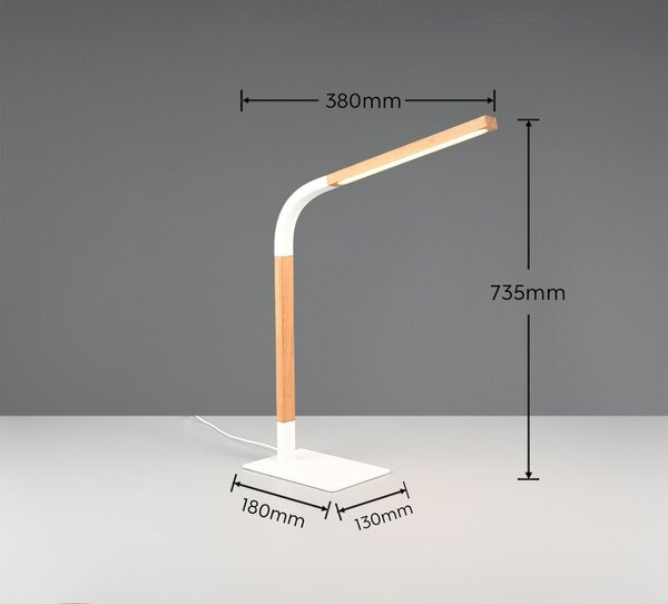 LED stmívatelná stolní lampa v bílé a přírodní barvě s dřevěným stínidlem (výška 73,5 cm) Norris – Trio